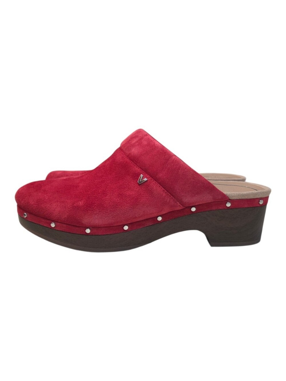Vionic Kacie Studded Clogs Mules Block Heel Red Suede Size 10